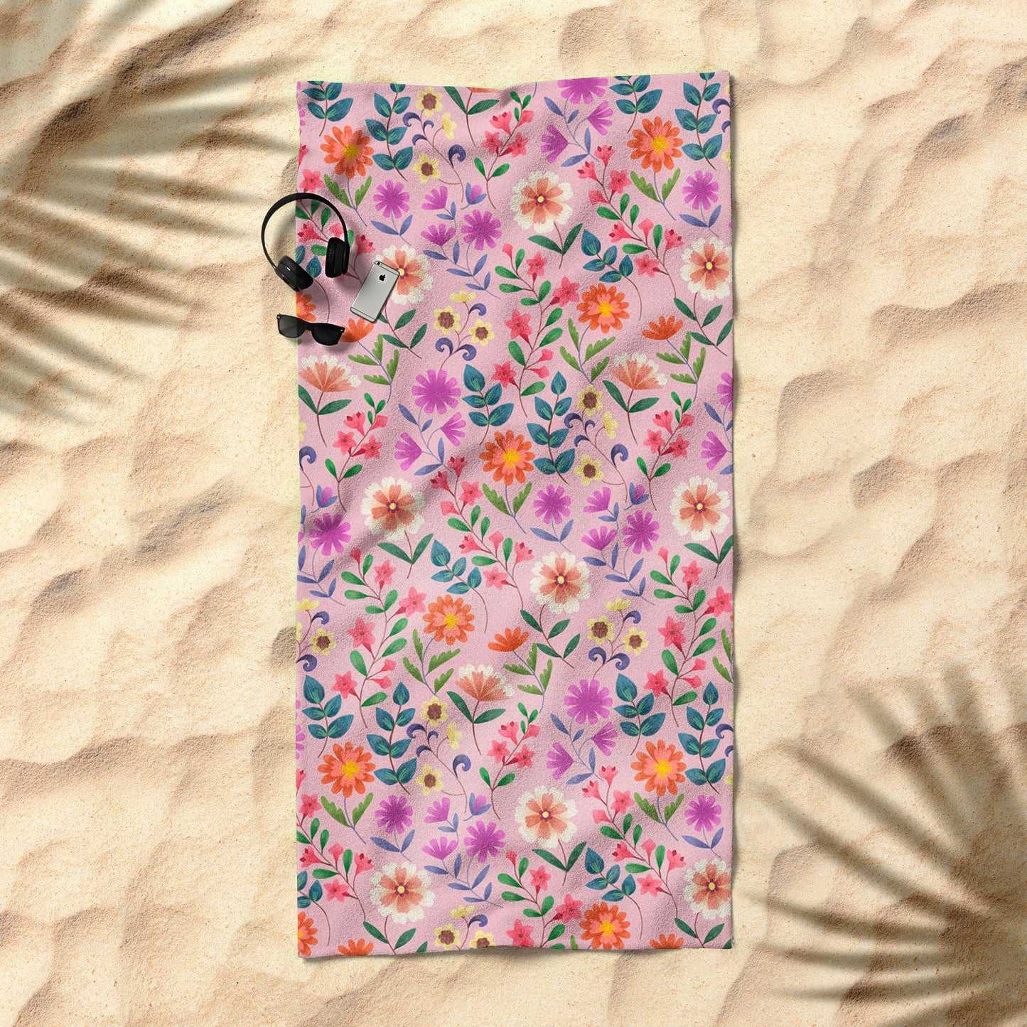 Pimlada Phuapradit Ditsy Floral Pink Beach Towel