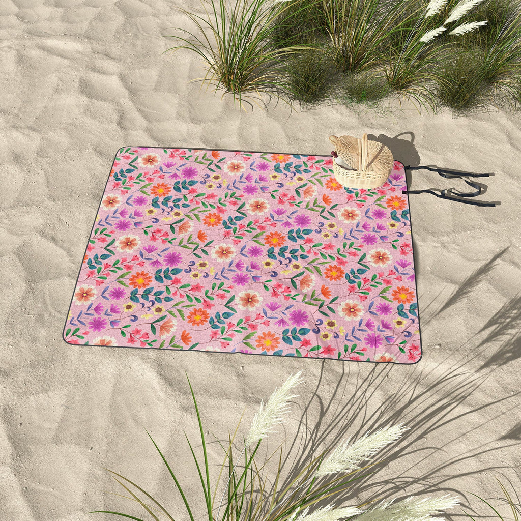Pimlada Phuapradit Ditsy Floral Pink Picnic Blanket