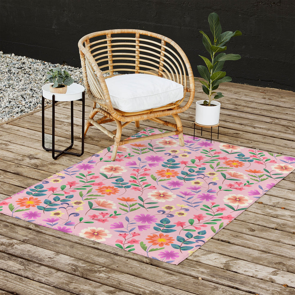 Pimlada Phuapradit Ditsy Floral Pink Outdoor Rug