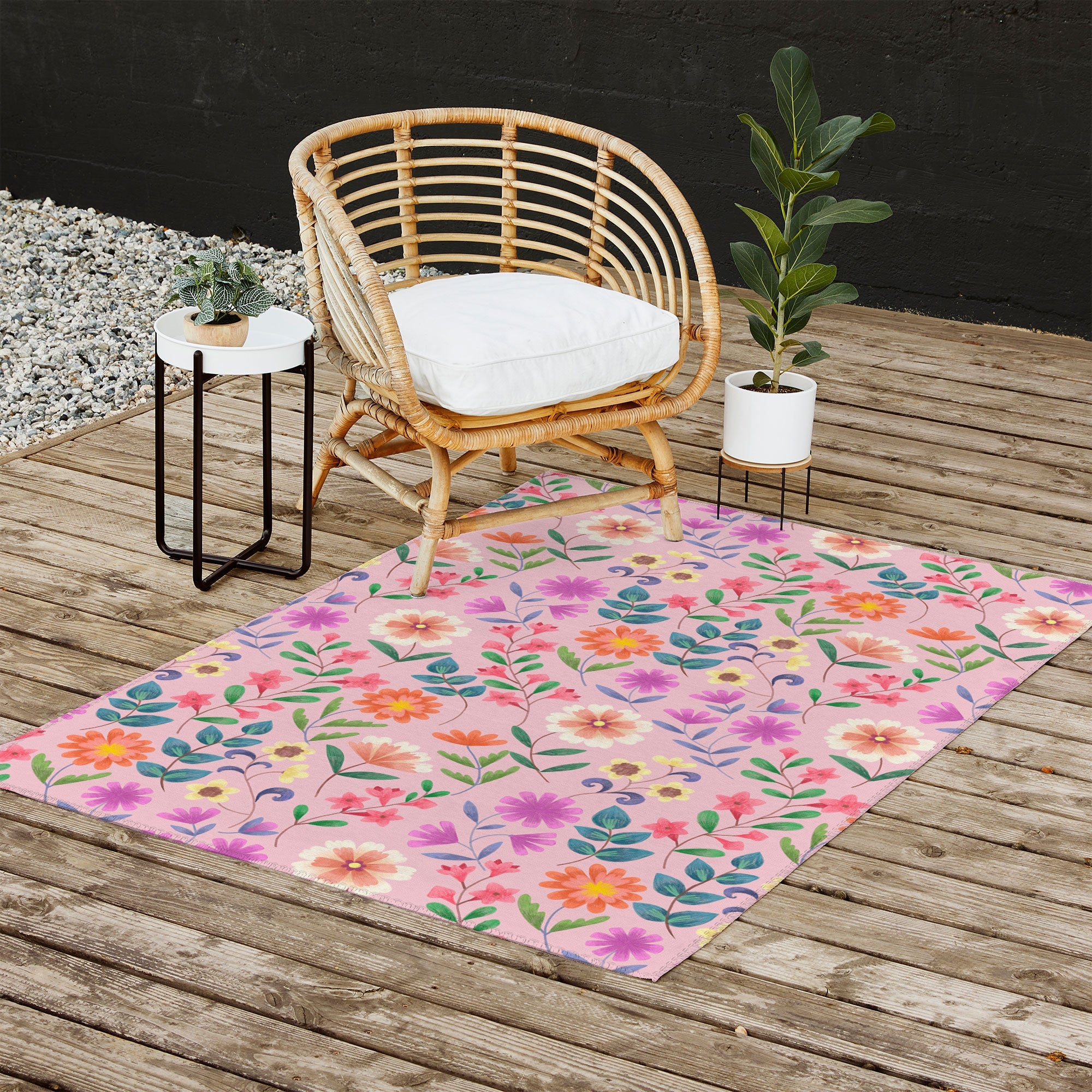 Pimlada Phuapradit Ditsy Floral Pink Outdoor Rug