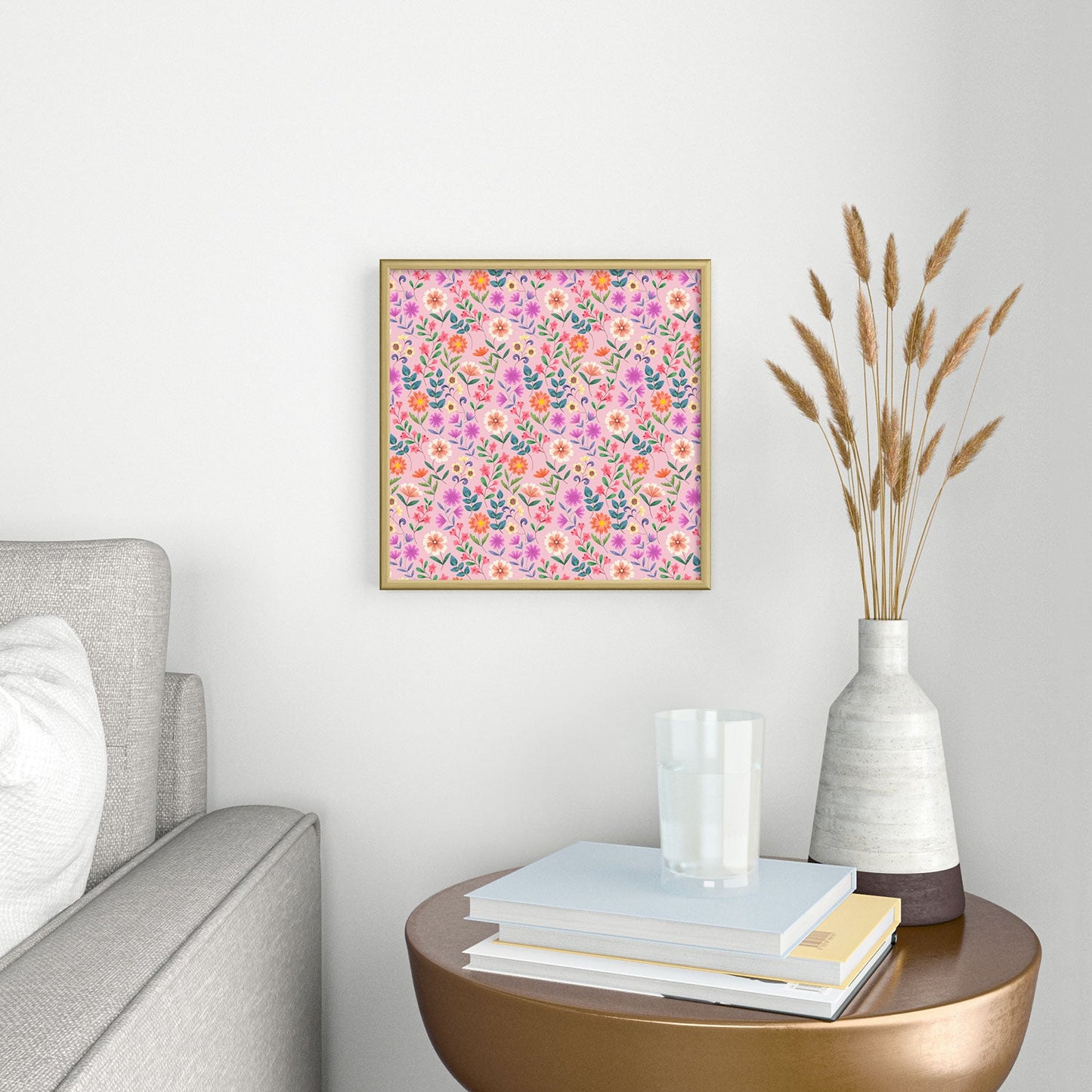 Pimlada Phuapradit Ditsy Floral Pink Square Metal Framed Art Print