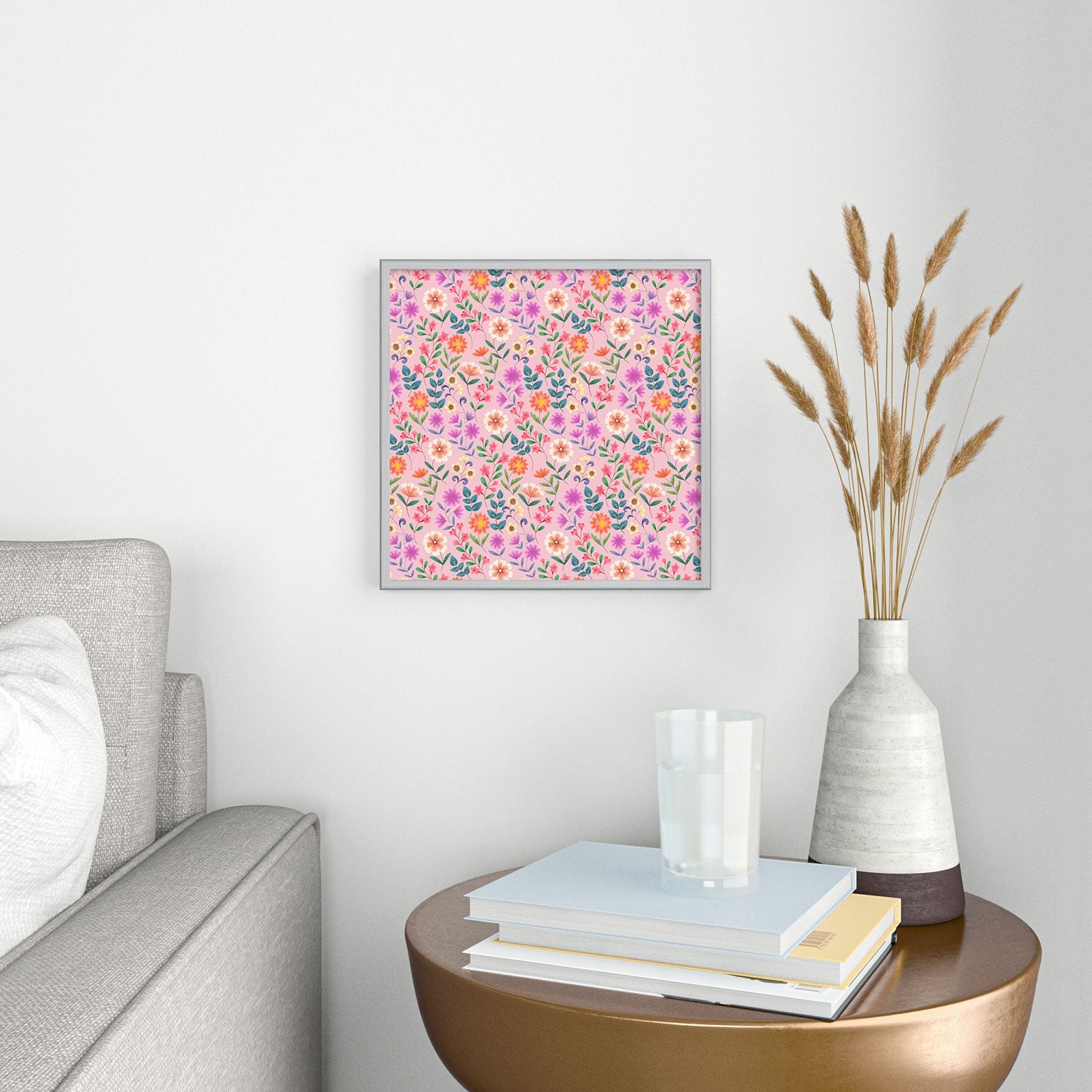 Pimlada Phuapradit Ditsy Floral Pink Square Metal Framed Art Print