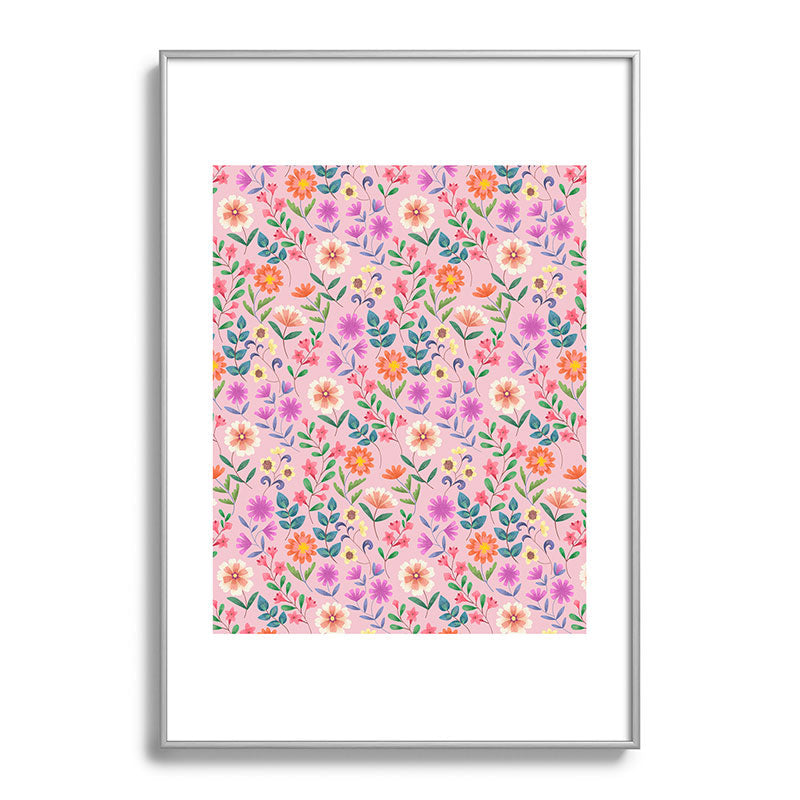 Pimlada Phuapradit Ditsy Floral Pink Metal Framed Art Print