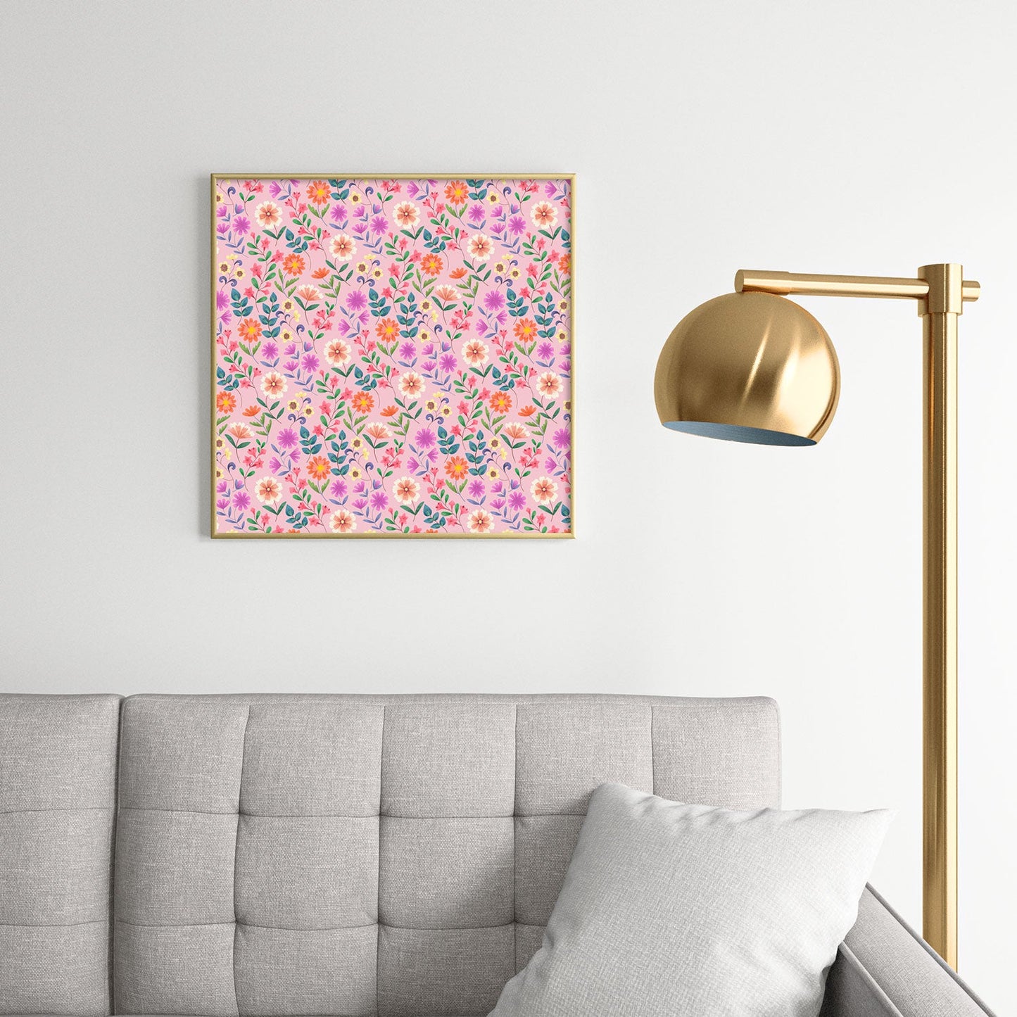 Pimlada Phuapradit Ditsy Floral Pink Square Metal Framed Art Print