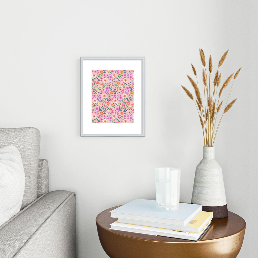 Pimlada Phuapradit Ditsy Floral Pink Metal Framed Art Print