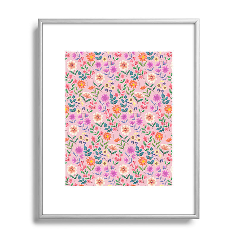 Pimlada Phuapradit Ditsy Floral Pink Metal Framed Art Print