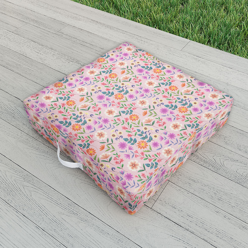 Pimlada Phuapradit Ditsy Floral Pink Outdoor Floor Cushion