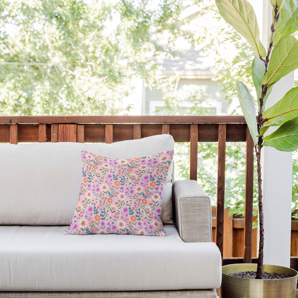 Pimlada Phuapradit Ditsy Floral Pink Outdoor Throw Pillow