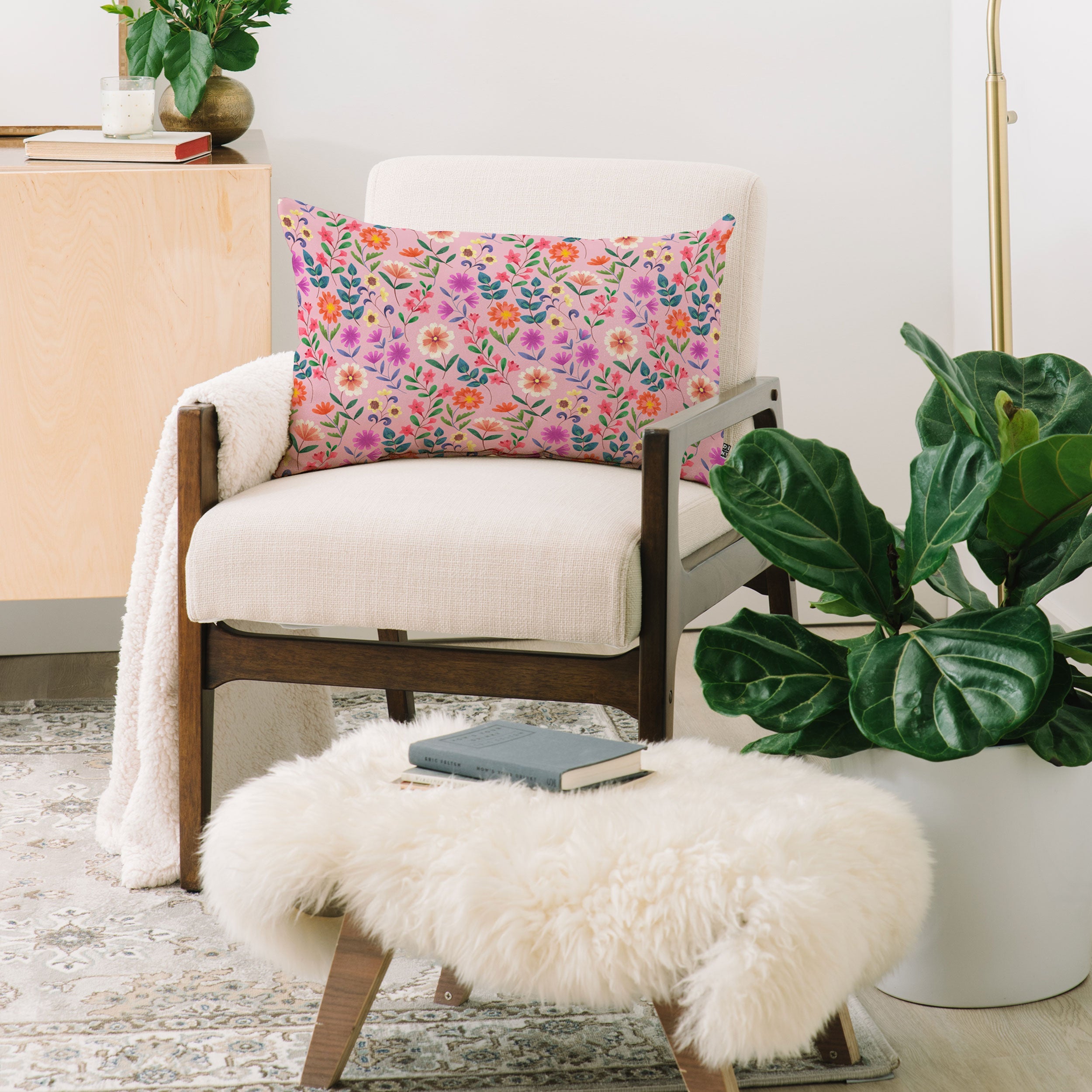 Pimlada Phuapradit Ditsy Floral Pink Oblong Throw Pillow