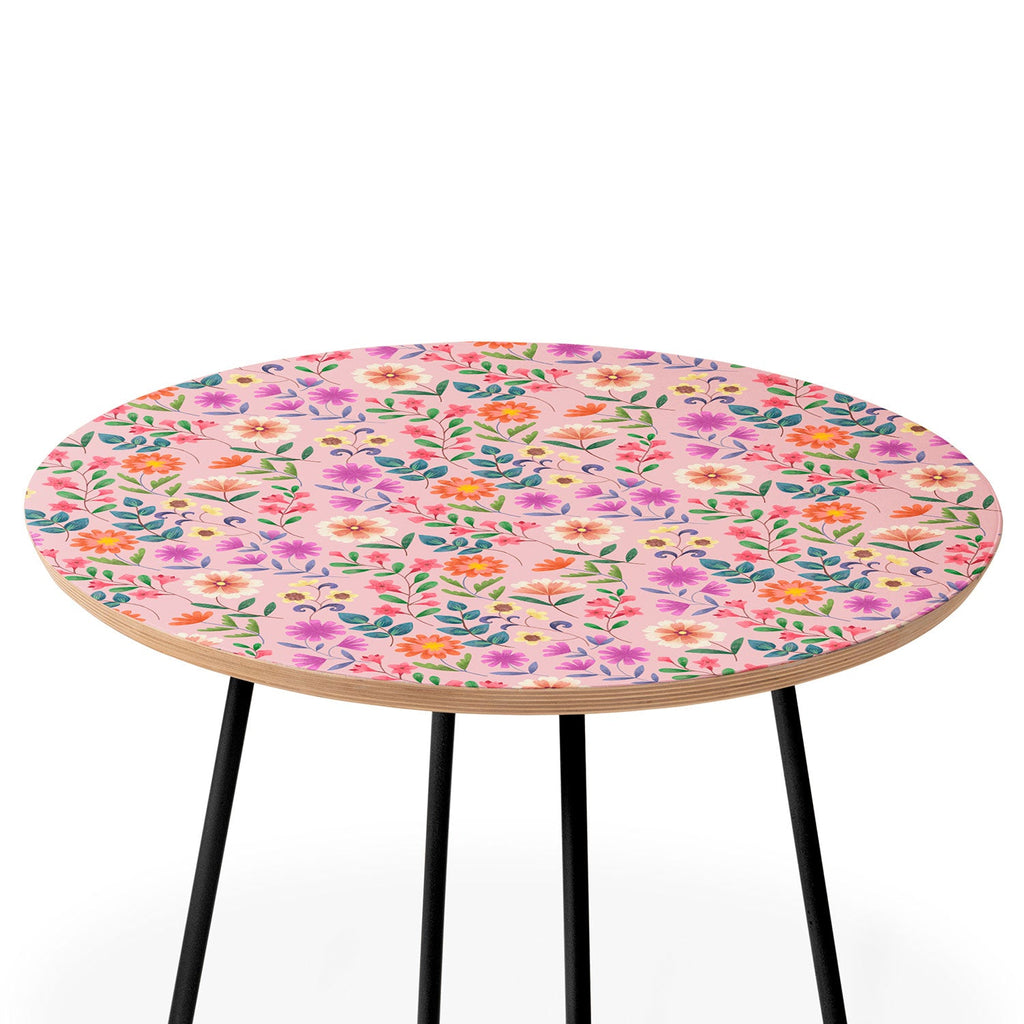 Pimlada Phuapradit Ditsy Floral Pink Round Side Table