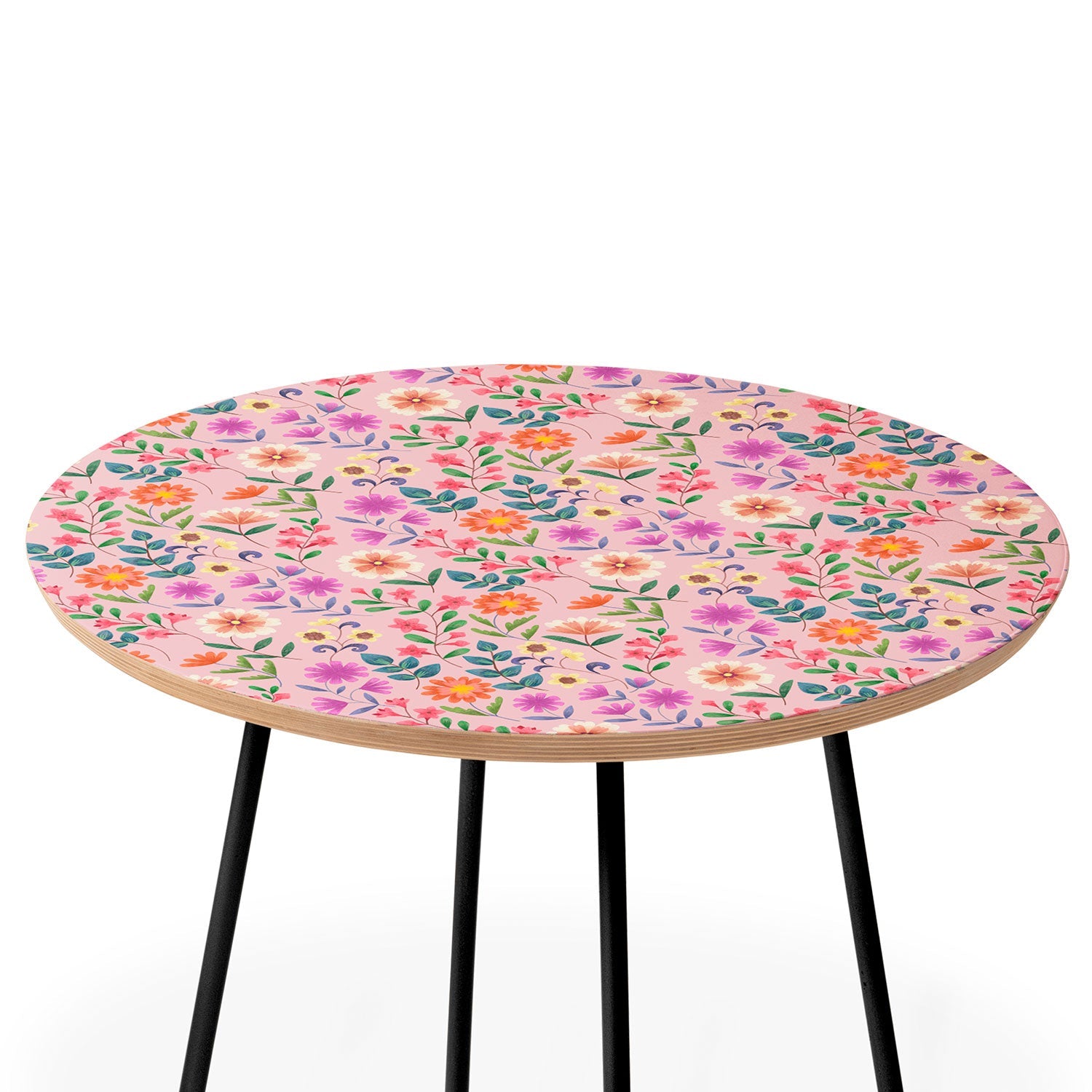 Pimlada Phuapradit Ditsy Floral Pink Round Side Table