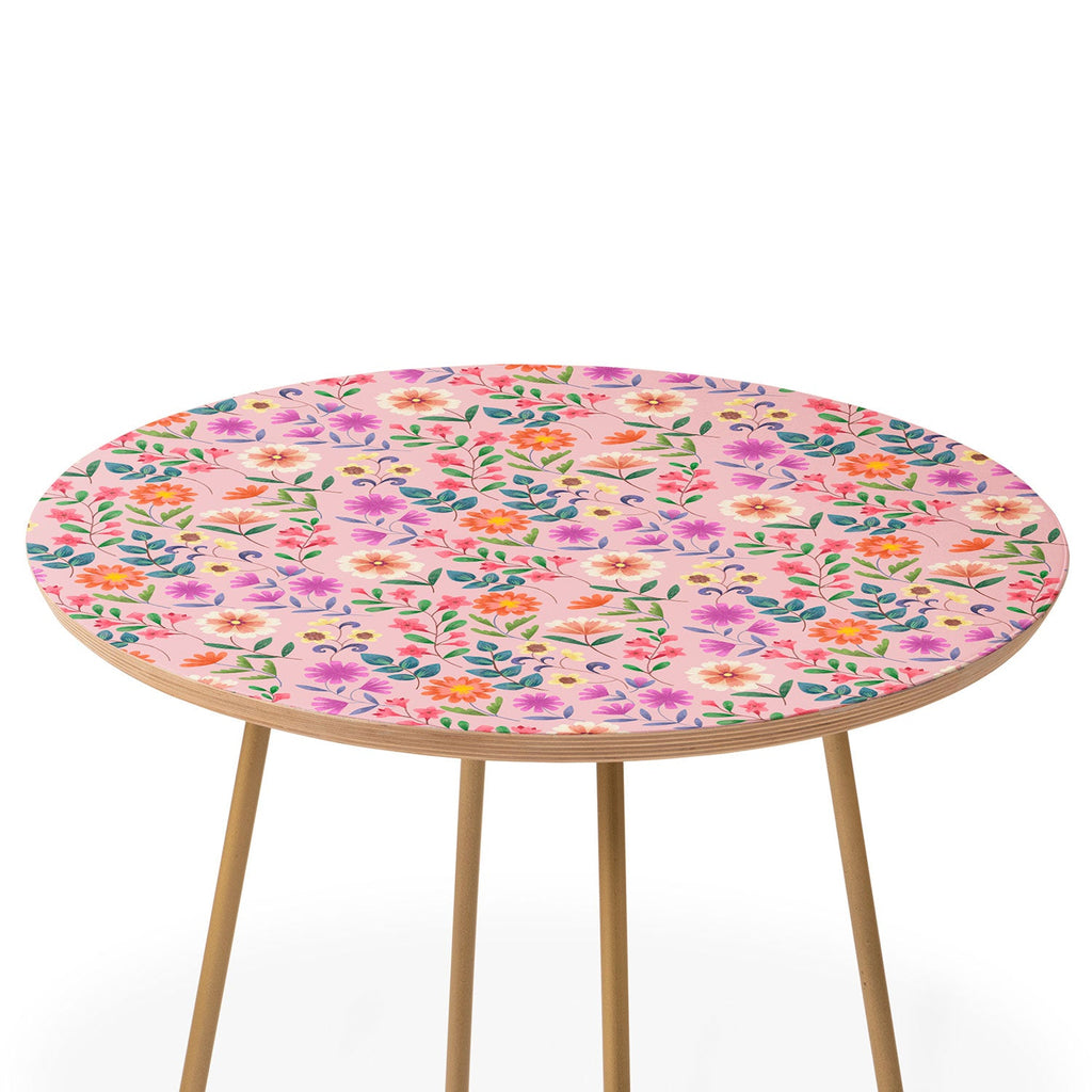 Pimlada Phuapradit Ditsy Floral Pink Round Side Table