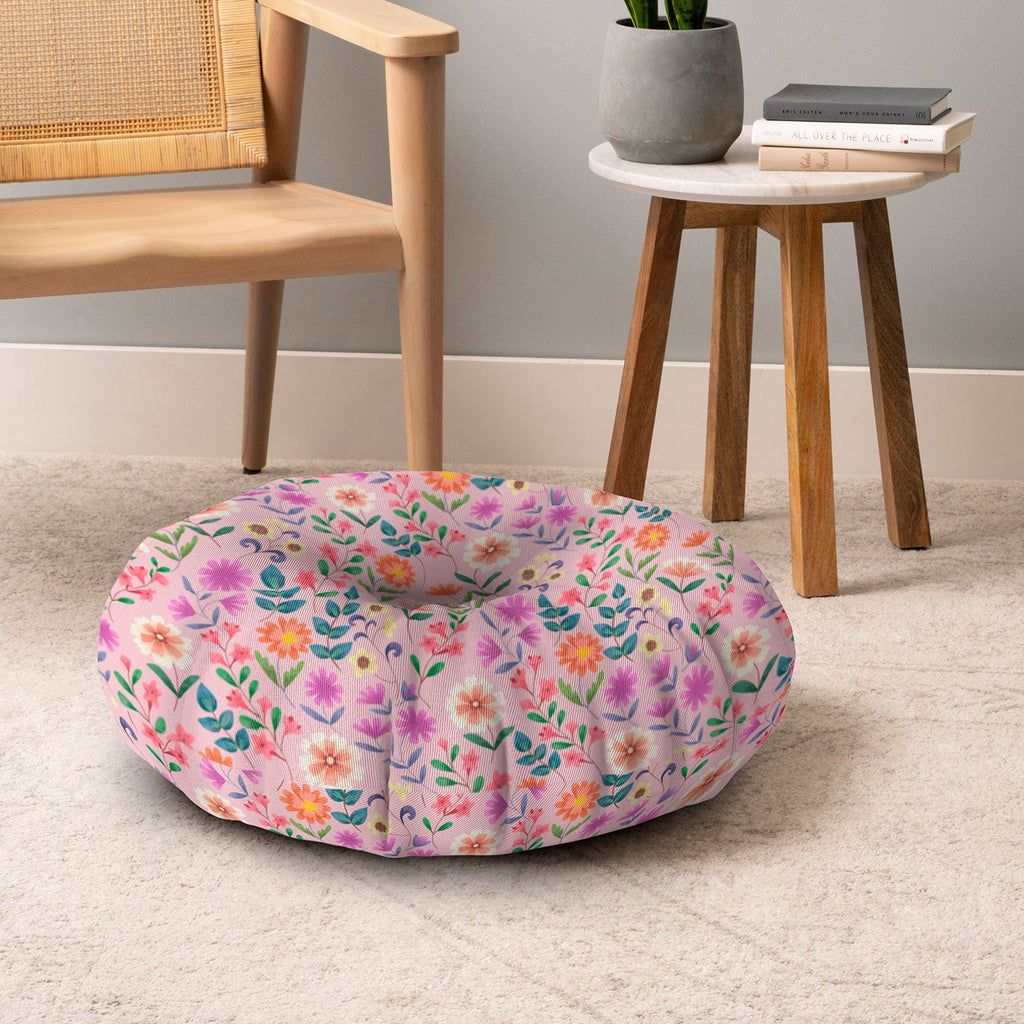 Pimlada Phuapradit Ditsy Floral Pink Floor Pillow Round