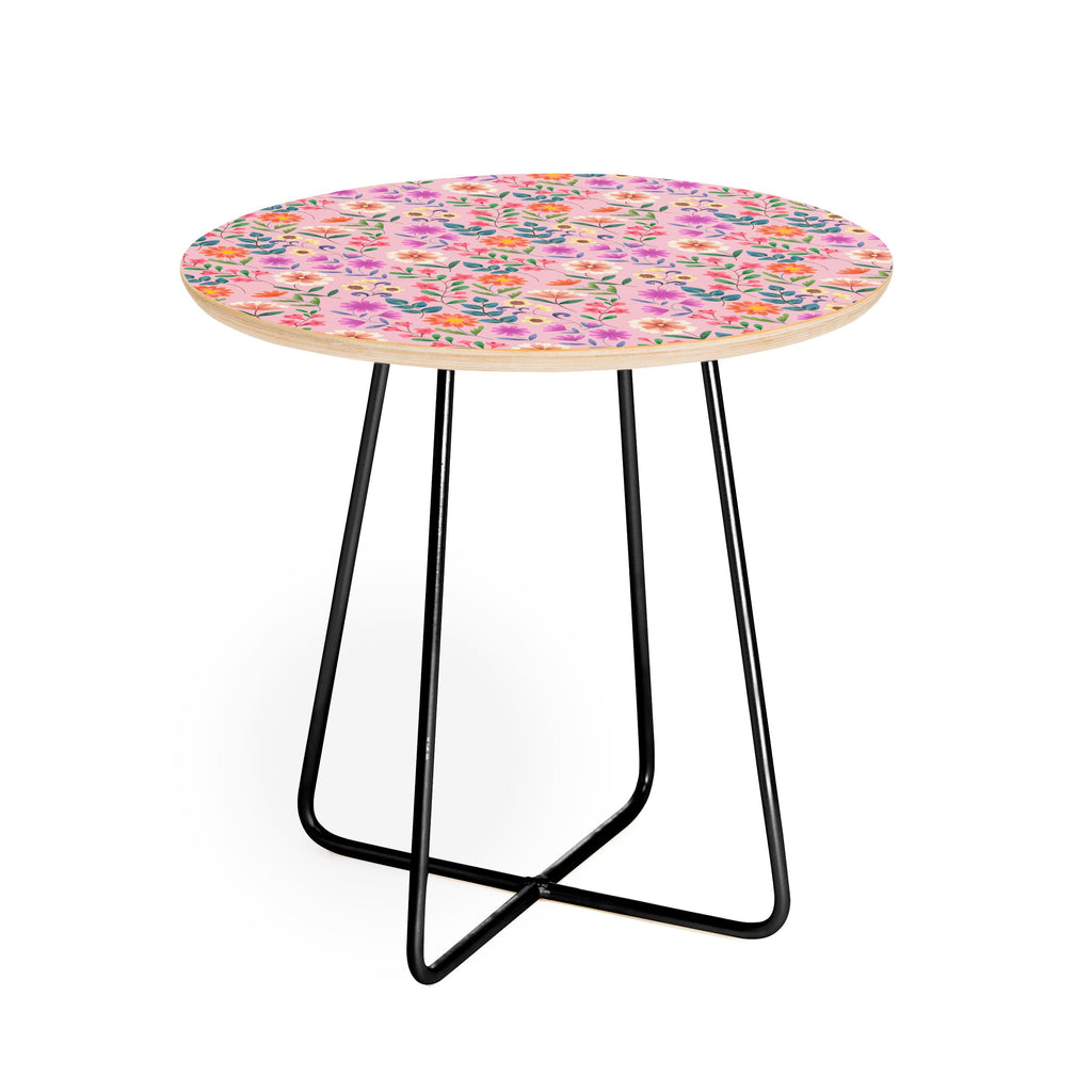 Pimlada Phuapradit Ditsy Floral Pink Round Side Table