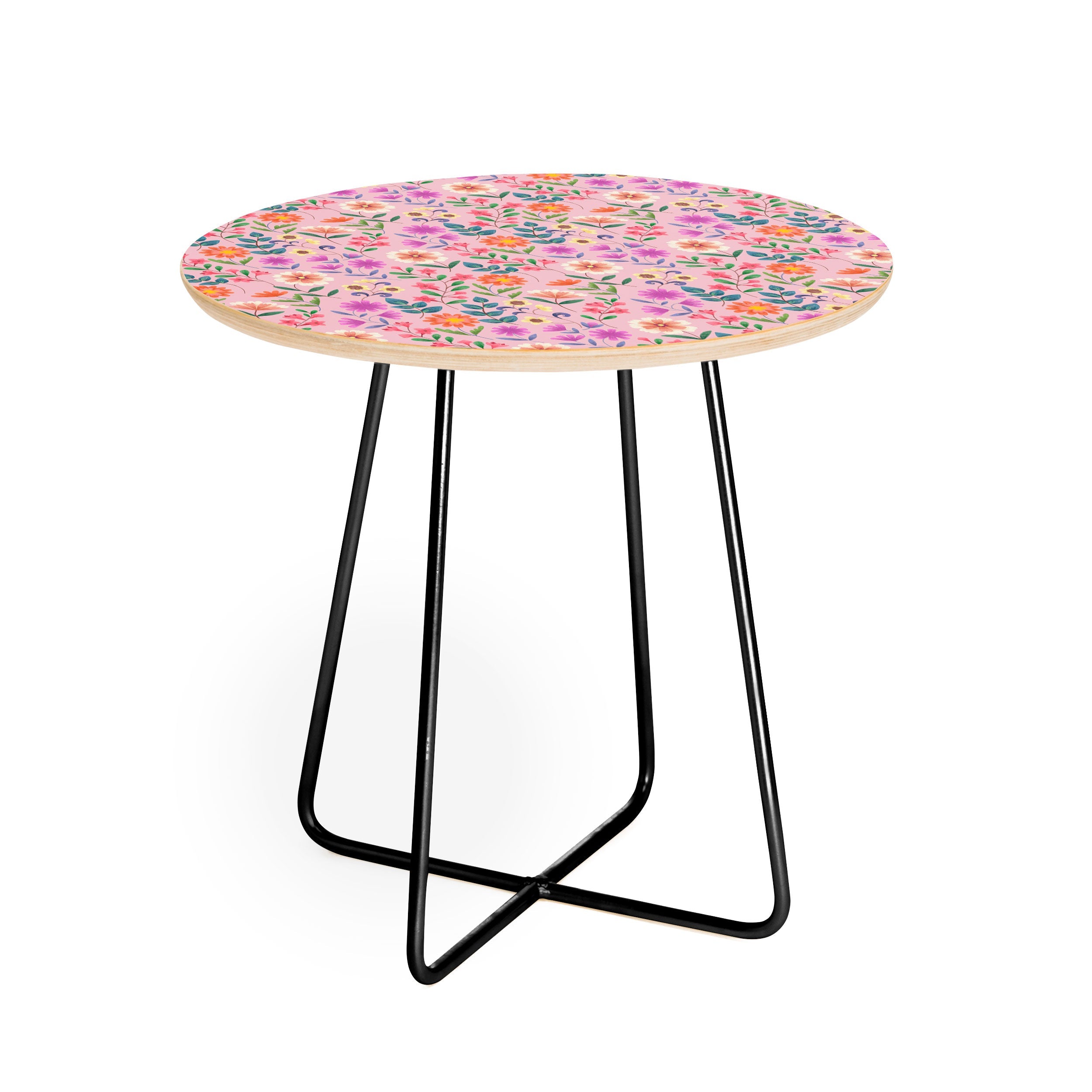 Pimlada Phuapradit Ditsy Floral Pink Round Side Table