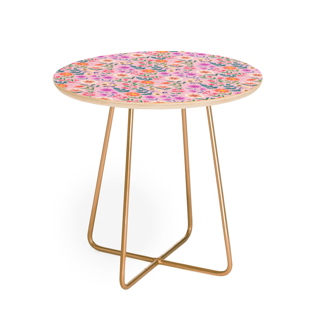 Pimlada Phuapradit Ditsy Floral Pink Round Side Table