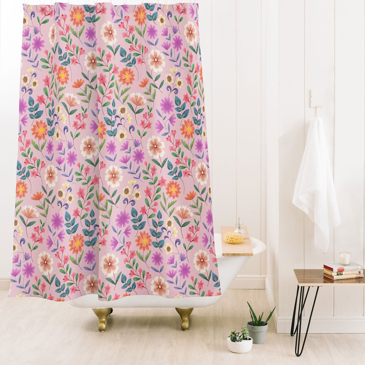 Pimlada Phuapradit Ditsy Floral Pink Shower Curtain