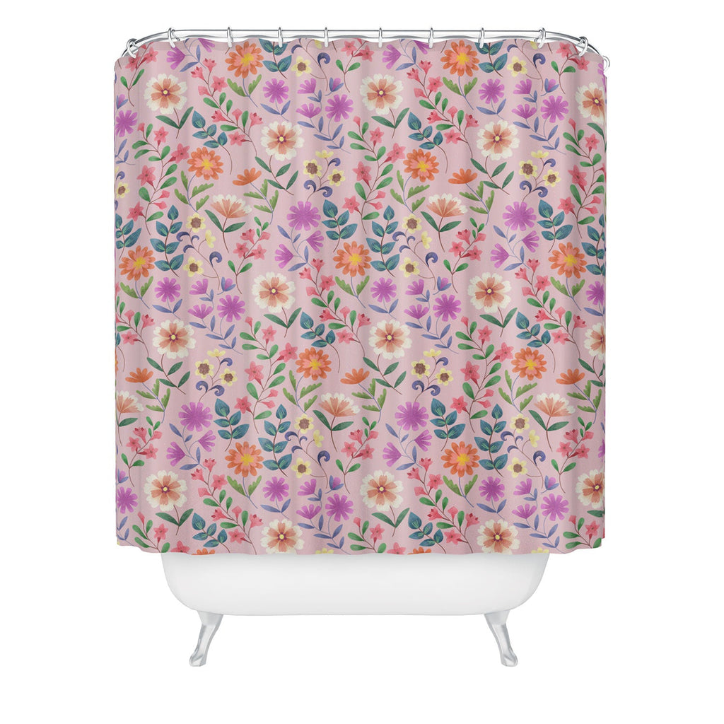 Pimlada Phuapradit Ditsy Floral Pink Shower Curtain