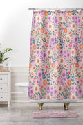 Pimlada Phuapradit Ditsy Floral Pink Shower Curtain And Mat