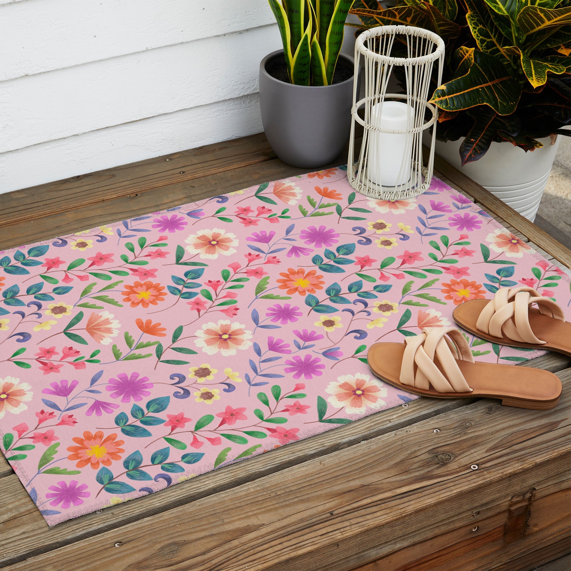Pimlada Phuapradit Ditsy Floral Pink Outdoor Rug