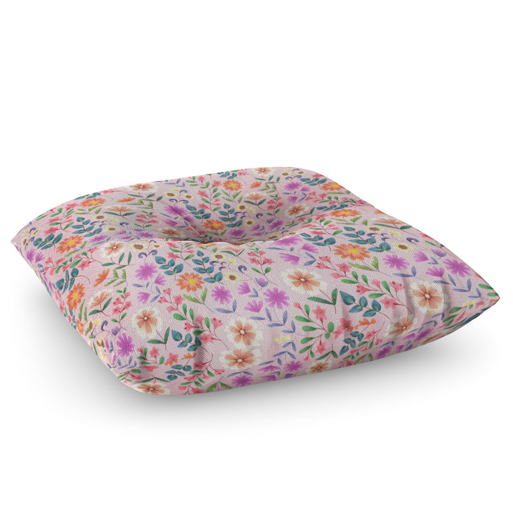 Pimlada Phuapradit Ditsy Floral Pink Floor Pillow Square