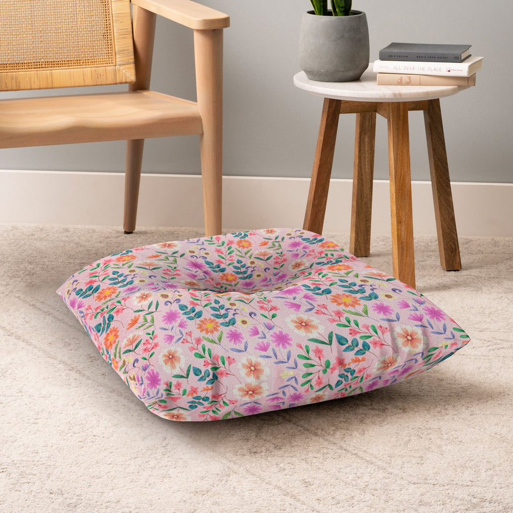 Pimlada Phuapradit Ditsy Floral Pink Floor Pillow Square