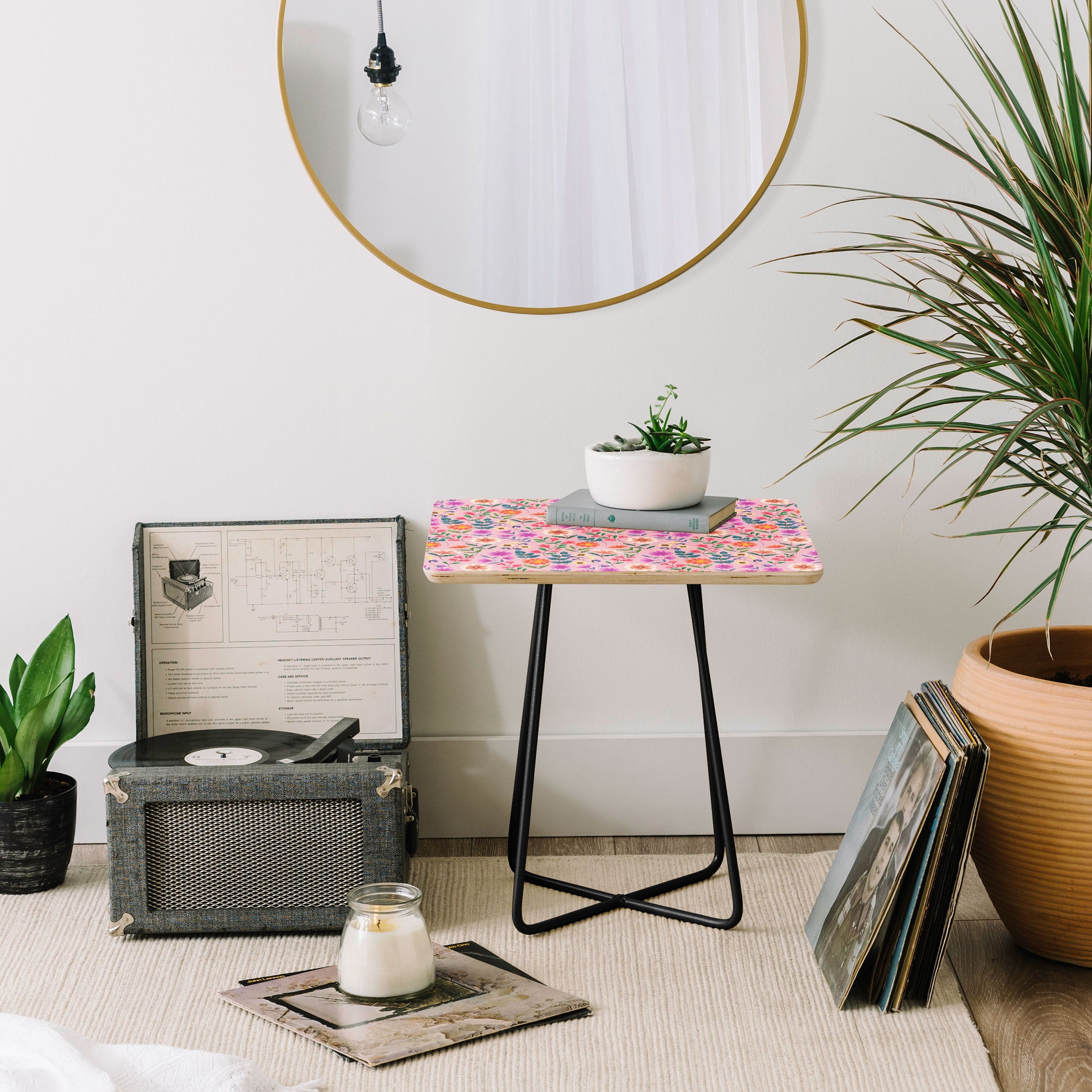 Pimlada Phuapradit Ditsy Floral Pink Side Table