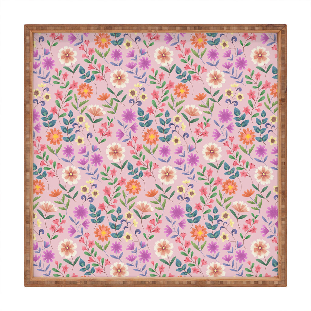 Pimlada Phuapradit Ditsy Floral Pink Square Tray