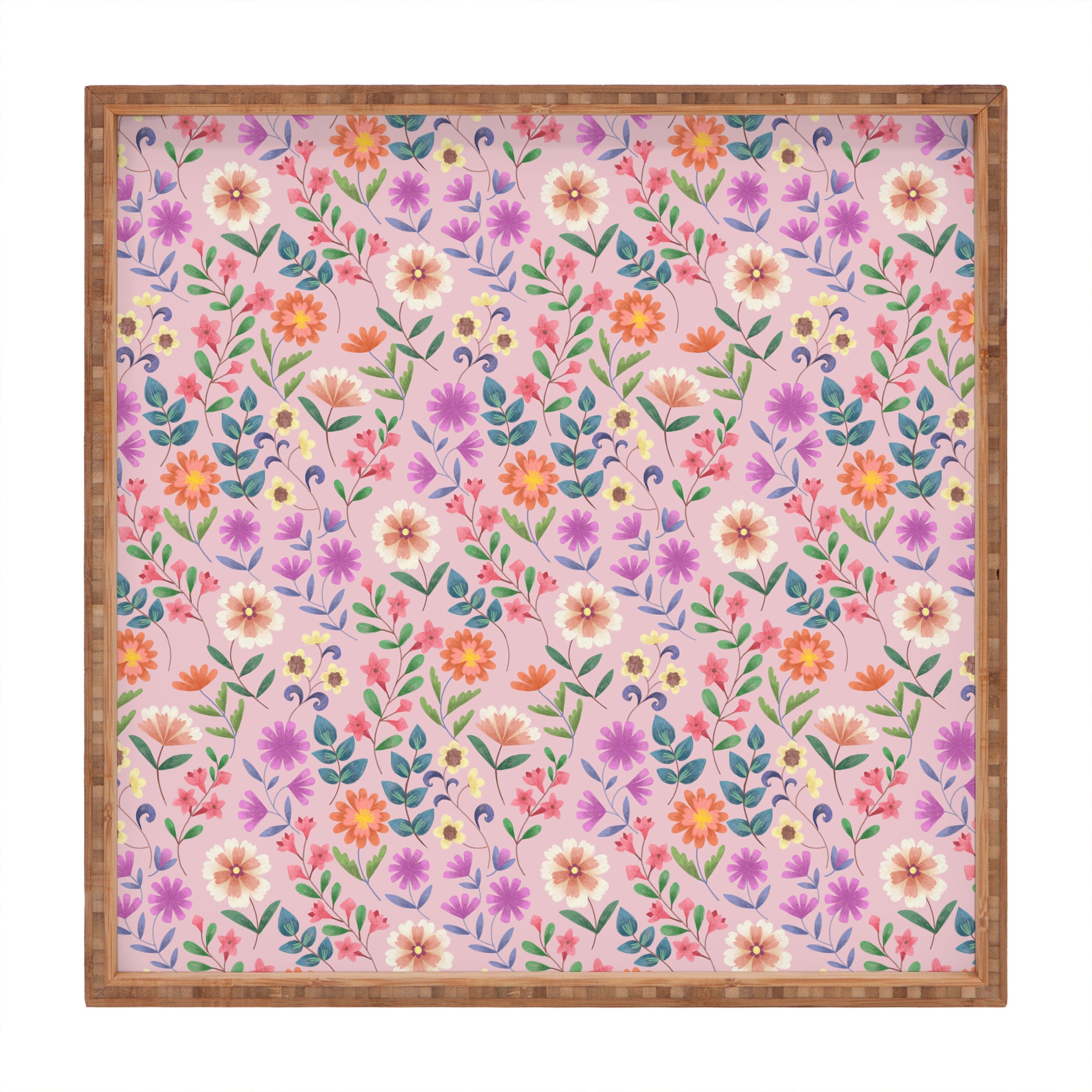 Pimlada Phuapradit Ditsy Floral Pink Square Tray