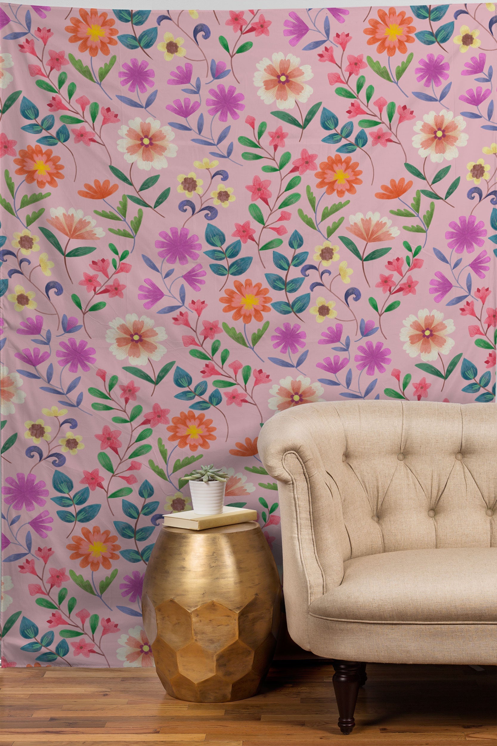 Pimlada Phuapradit Ditsy Floral Pink Tapestry