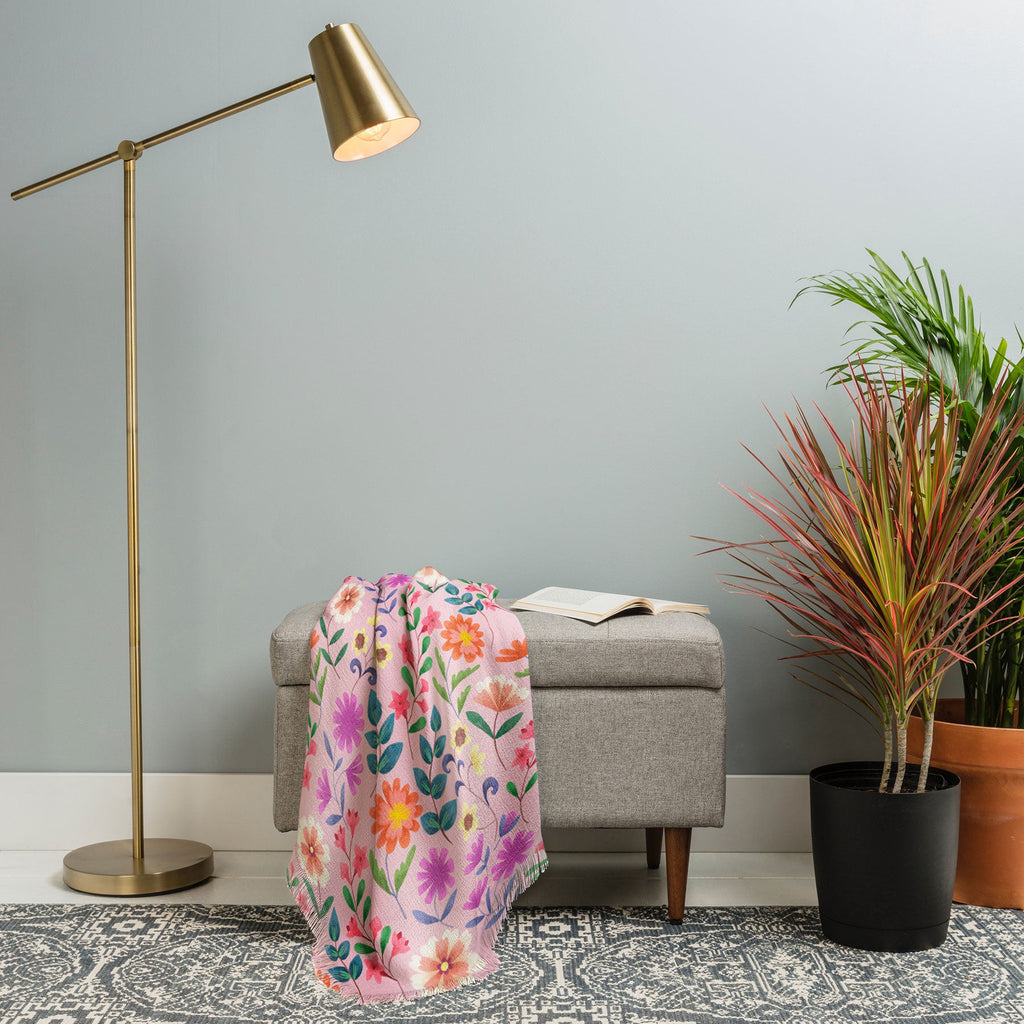 Pimlada Phuapradit Ditsy Floral Pink Throw Blanket