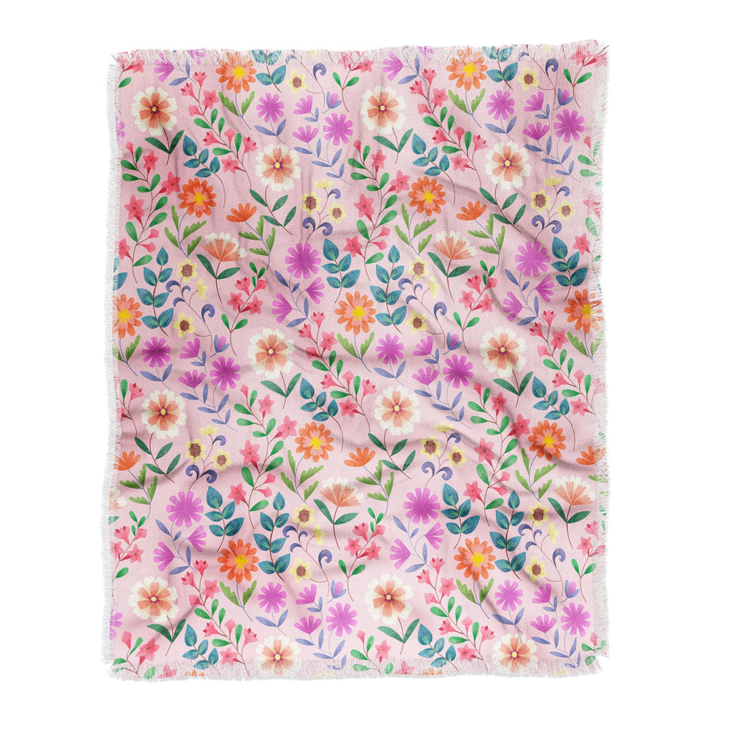 Pimlada Phuapradit Ditsy Floral Pink Throw Blanket