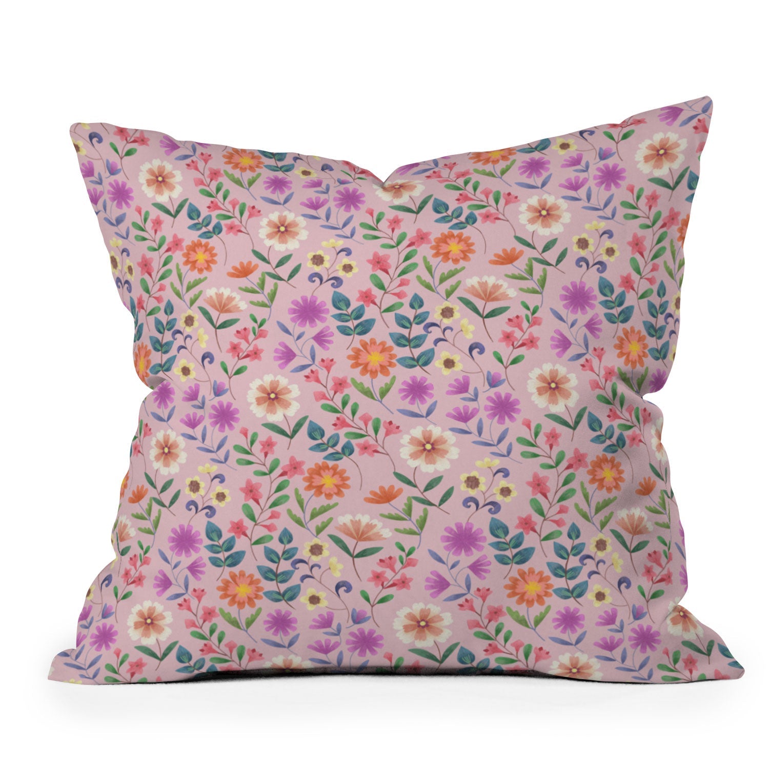 Pimlada Phuapradit Ditsy Floral Pink Outdoor Throw Pillow