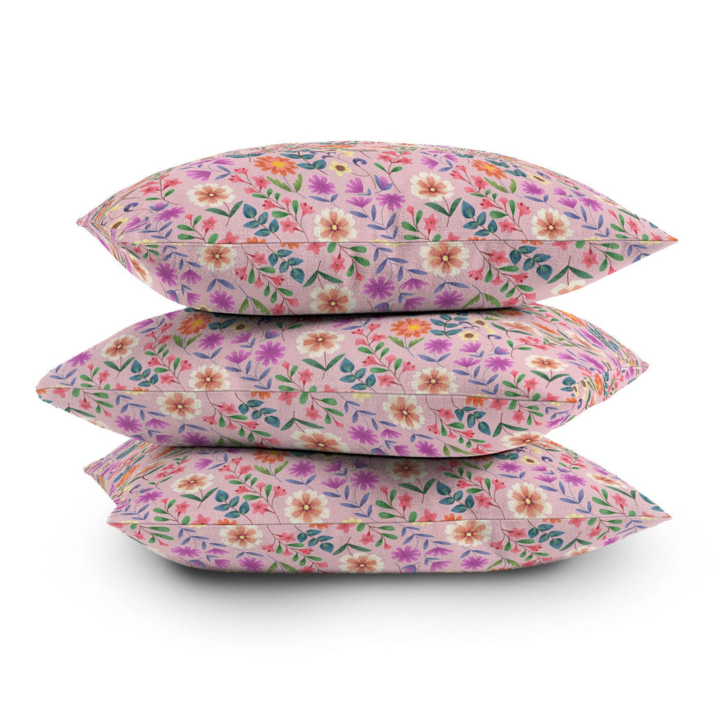 Pimlada Phuapradit Ditsy Floral Pink Outdoor Throw Pillow