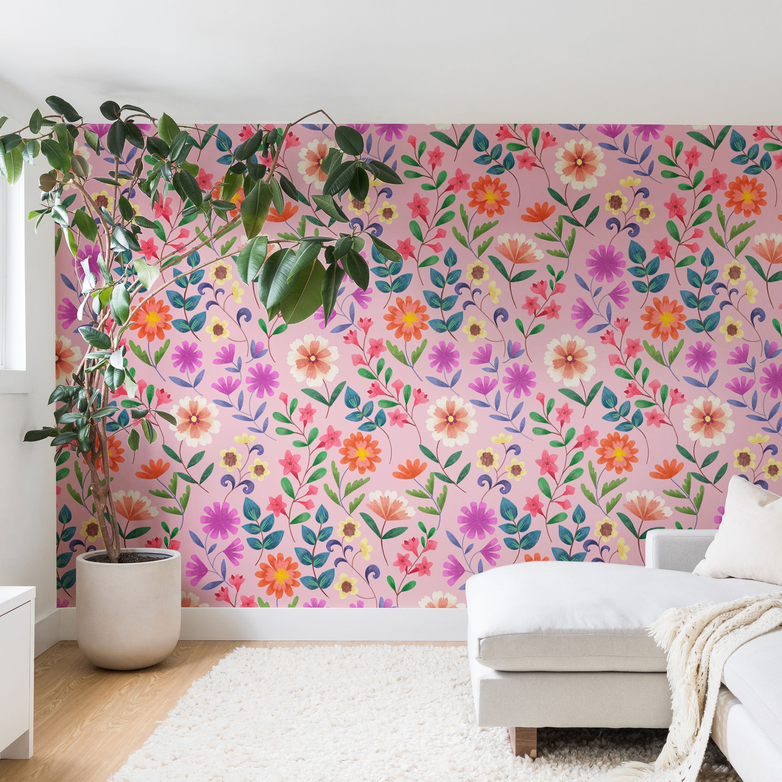 Pimlada Phuapradit Ditsy Floral Pink Wall Mural
