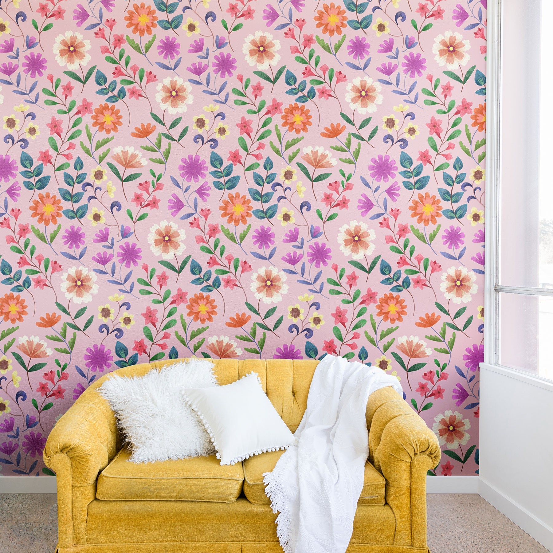 Pimlada Phuapradit Ditsy Floral Pink Wall Mural
