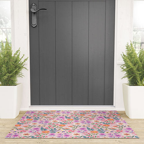 Pimlada Phuapradit Ditsy Floral Pink Welcome Mat