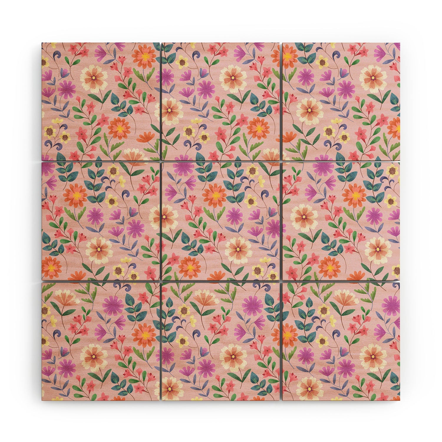 Pimlada Phuapradit Ditsy Floral Pink Wood Wall Mural