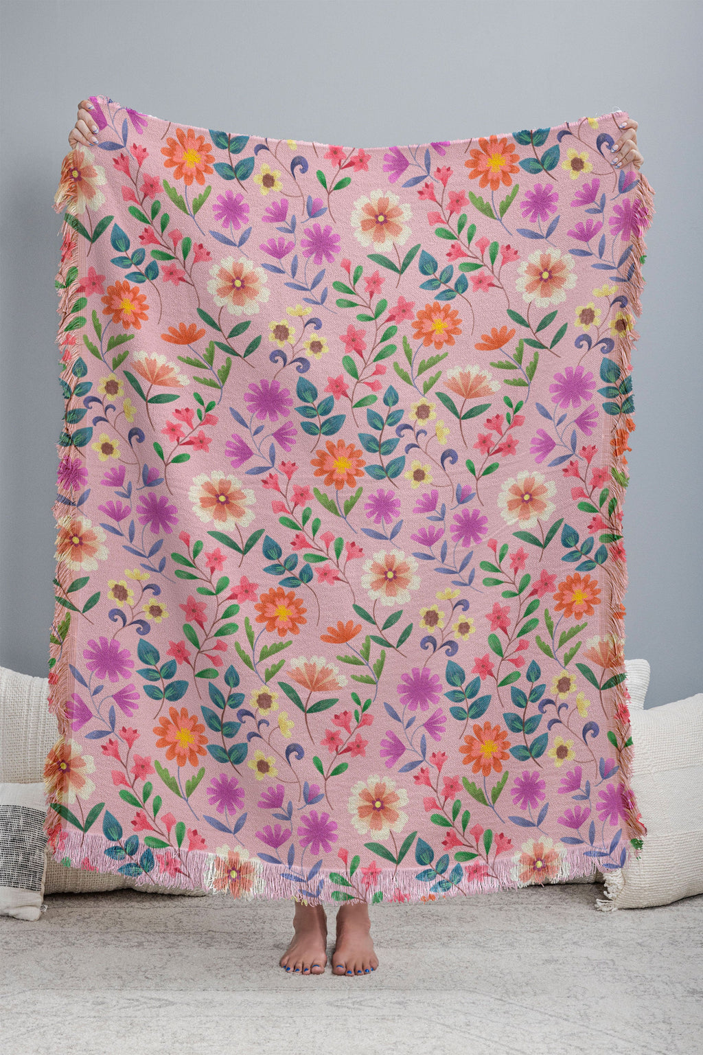 Pimlada Phuapradit Ditsy Floral Pink Throw Blanket