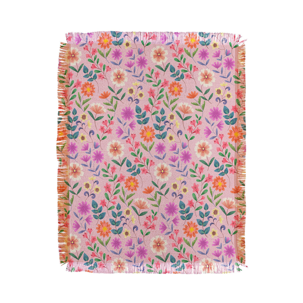 Pimlada Phuapradit Ditsy Floral Pink Throw Blanket