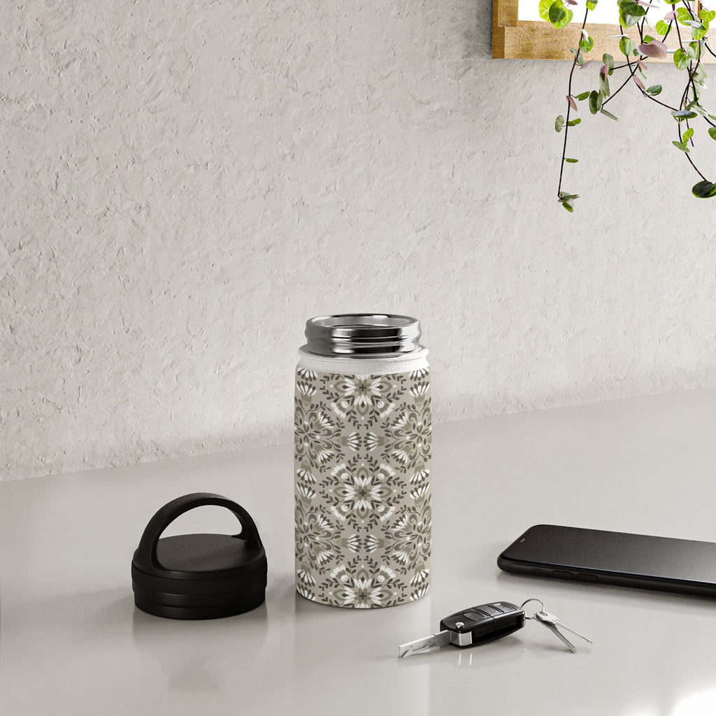 Pimlada Phuapradit Floral Tiles Gray Water Bottle