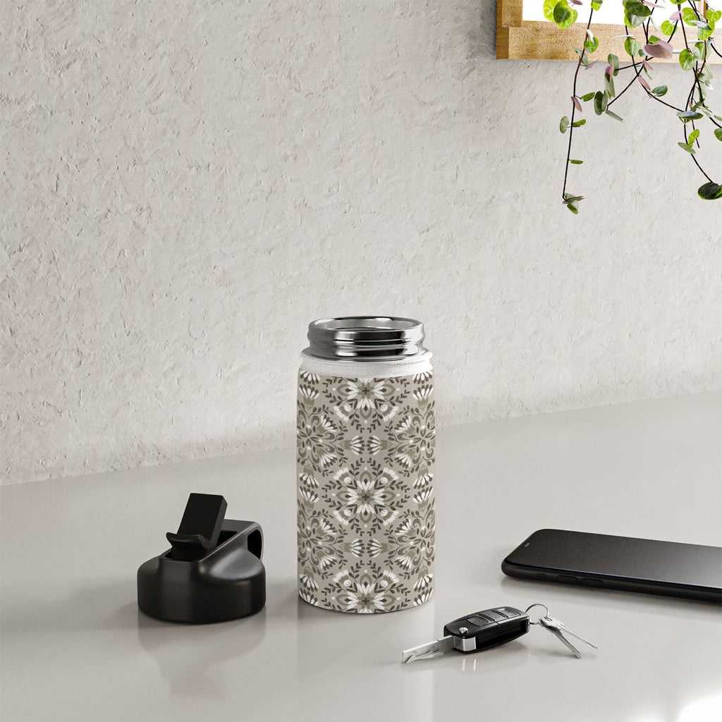 Pimlada Phuapradit Floral Tiles Gray Water Bottle