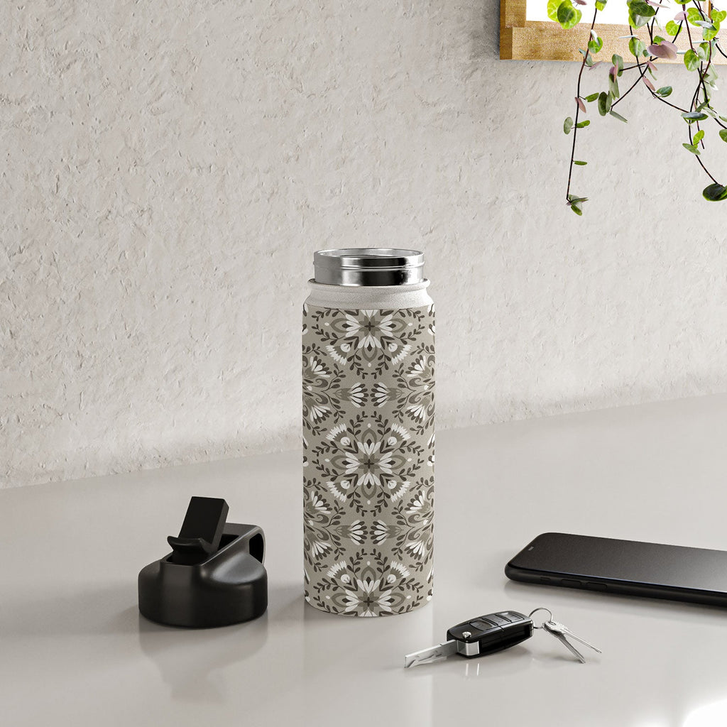 Pimlada Phuapradit Floral Tiles Gray Water Bottle