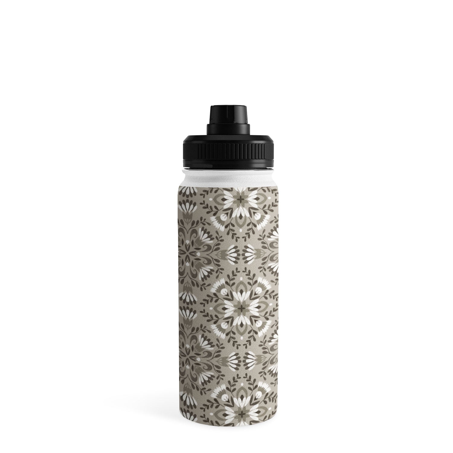 Pimlada Phuapradit Floral Tiles Gray Water Bottle