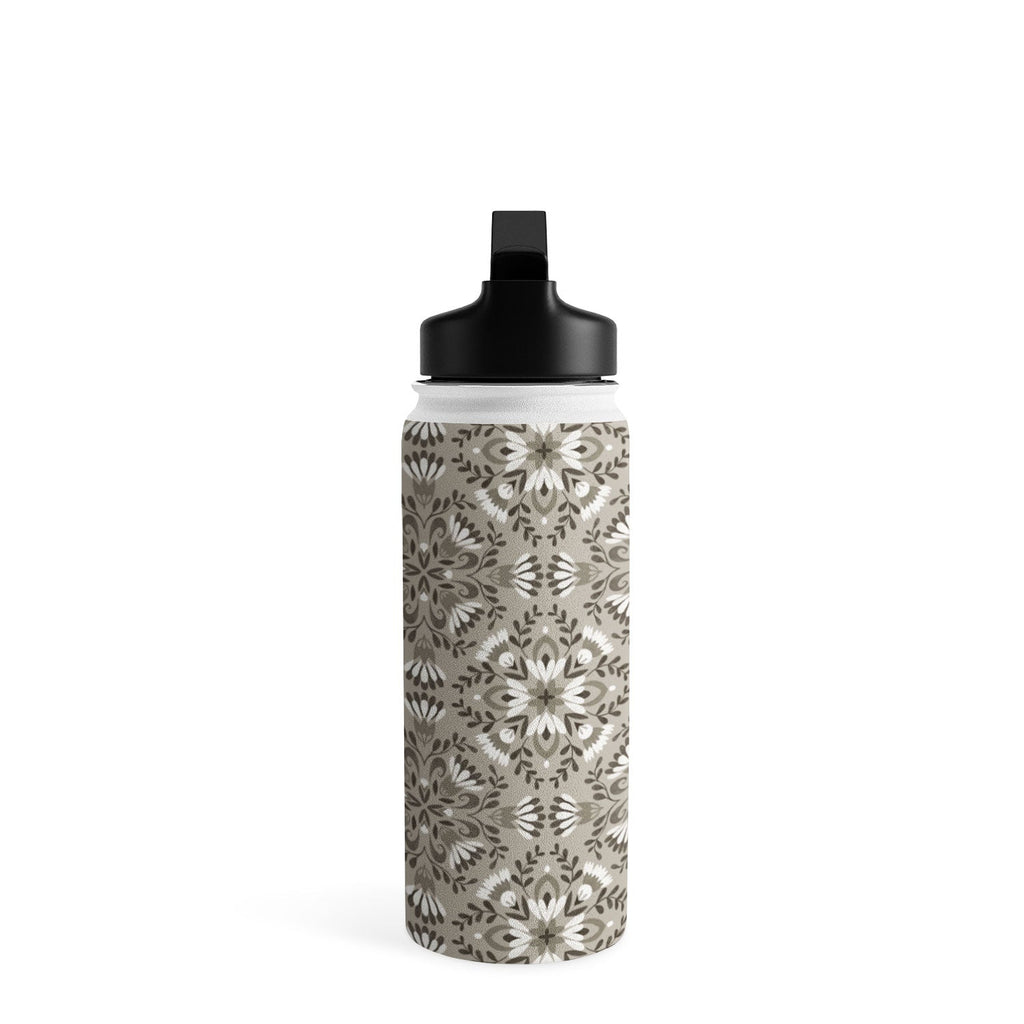 Pimlada Phuapradit Floral Tiles Gray Water Bottle