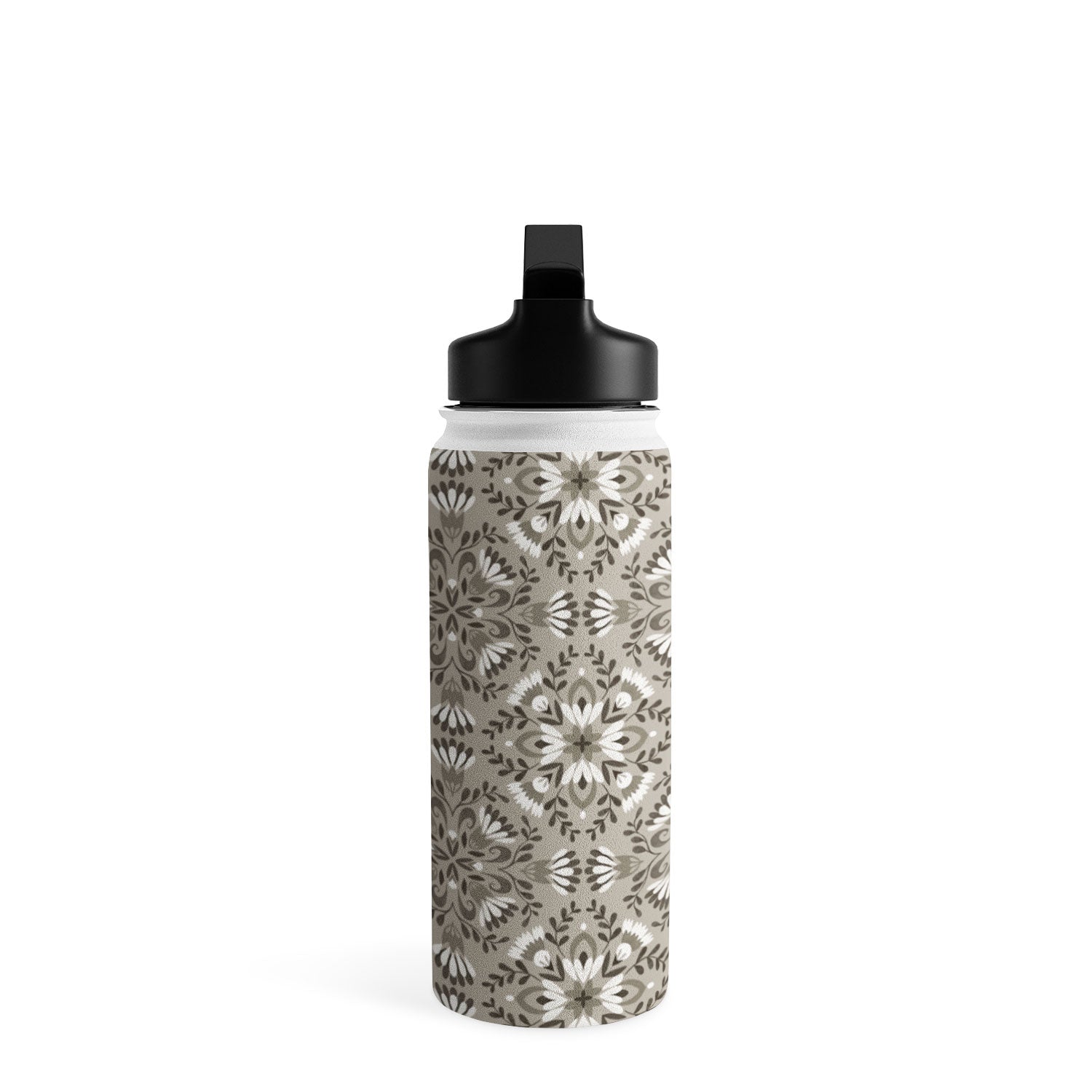 Pimlada Phuapradit Floral Tiles Gray Water Bottle