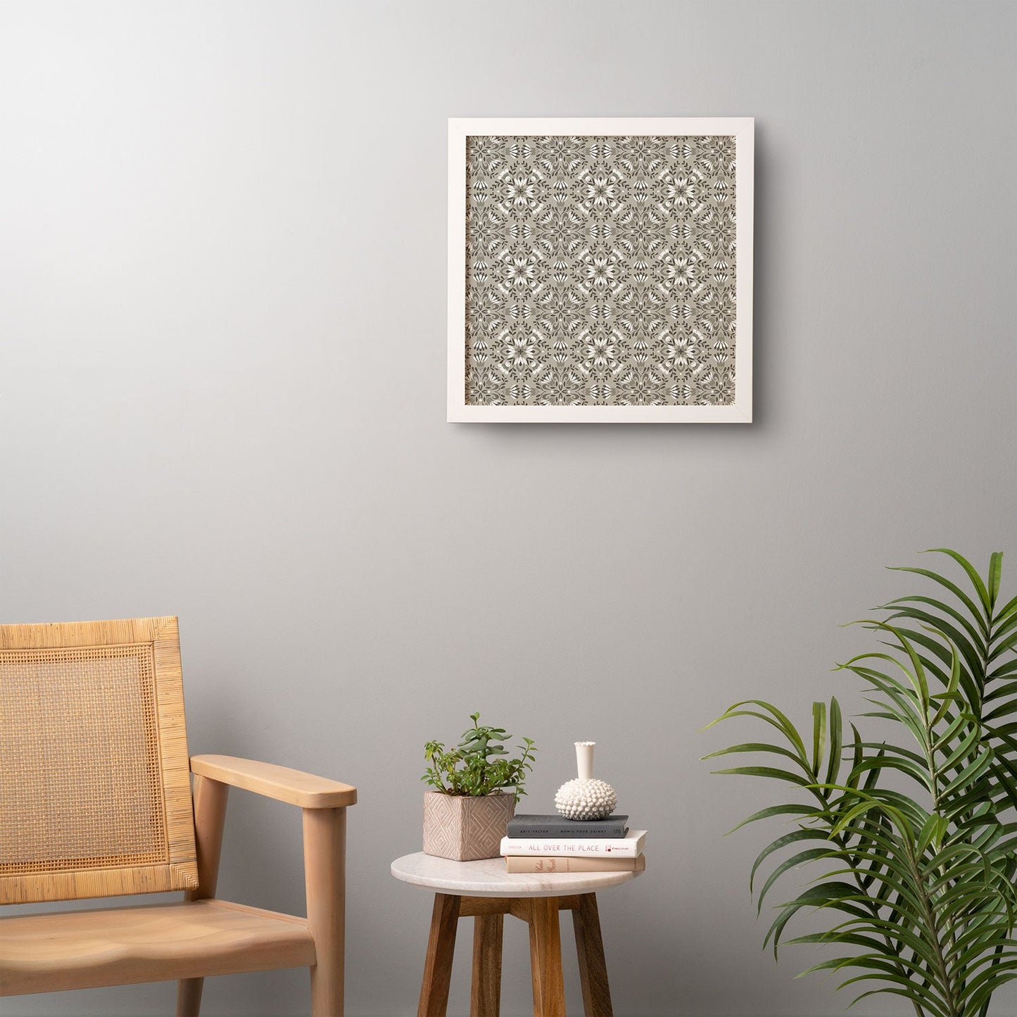 Pimlada Phuapradit Floral Tiles Gray Framed Wall Art