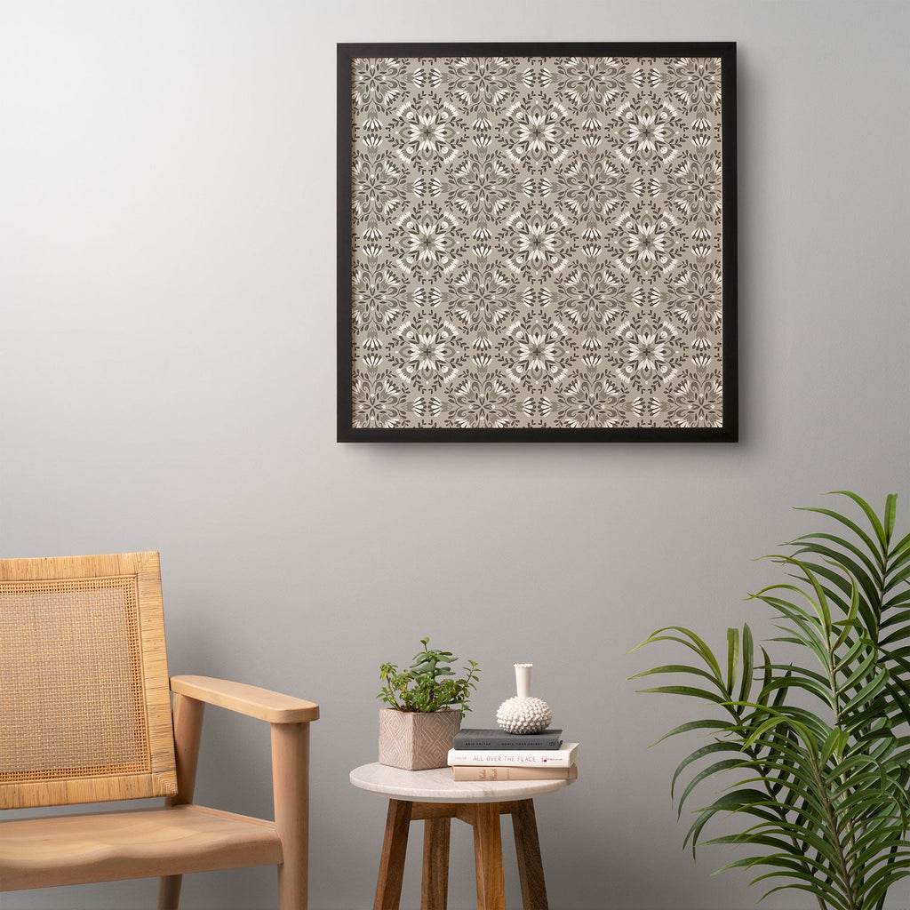 Pimlada Phuapradit Floral Tiles Gray Framed Wall Art