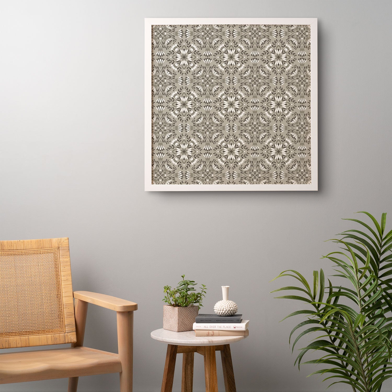 Pimlada Phuapradit Floral Tiles Gray Framed Wall Art