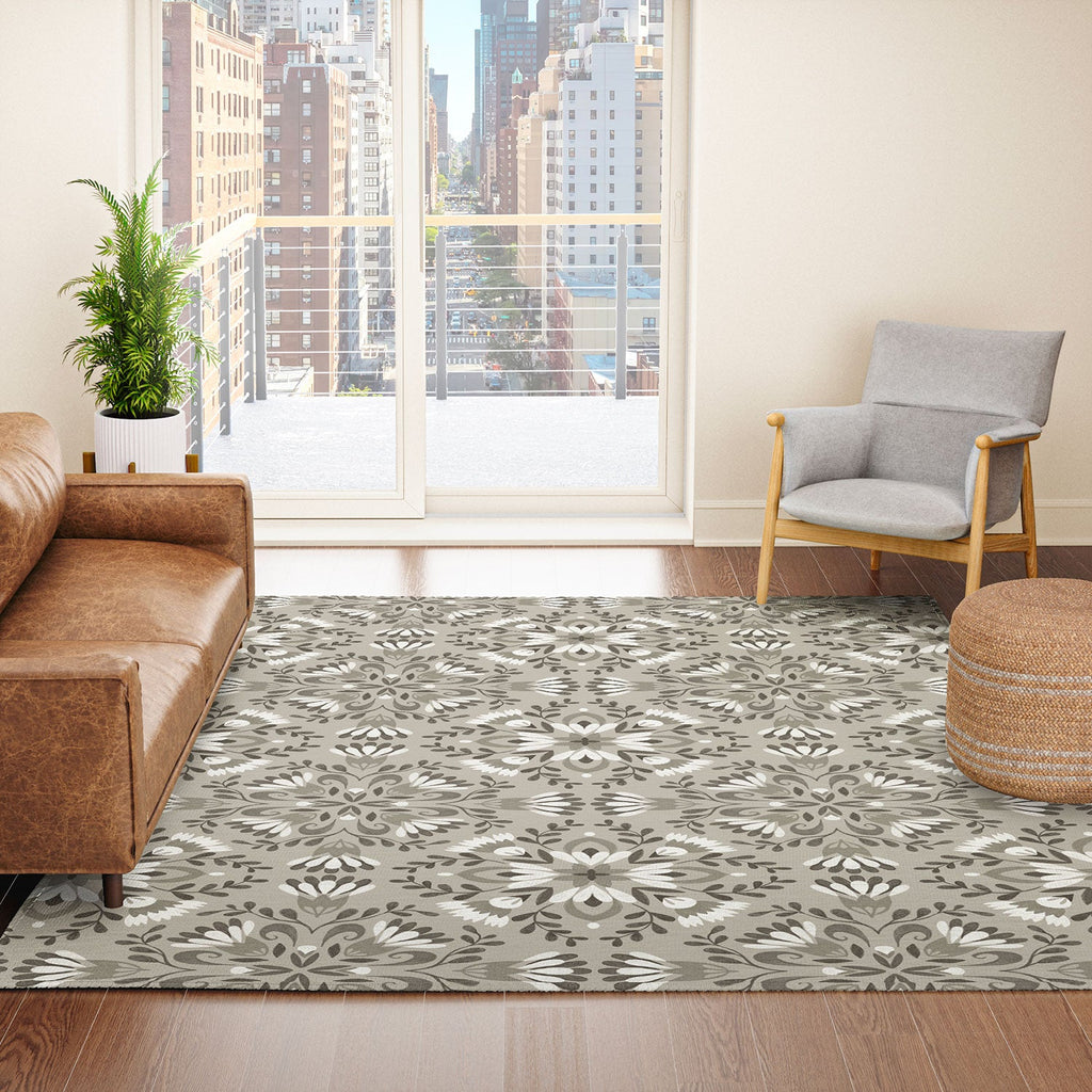 Pimlada Phuapradit Floral Tiles Gray Area Rug